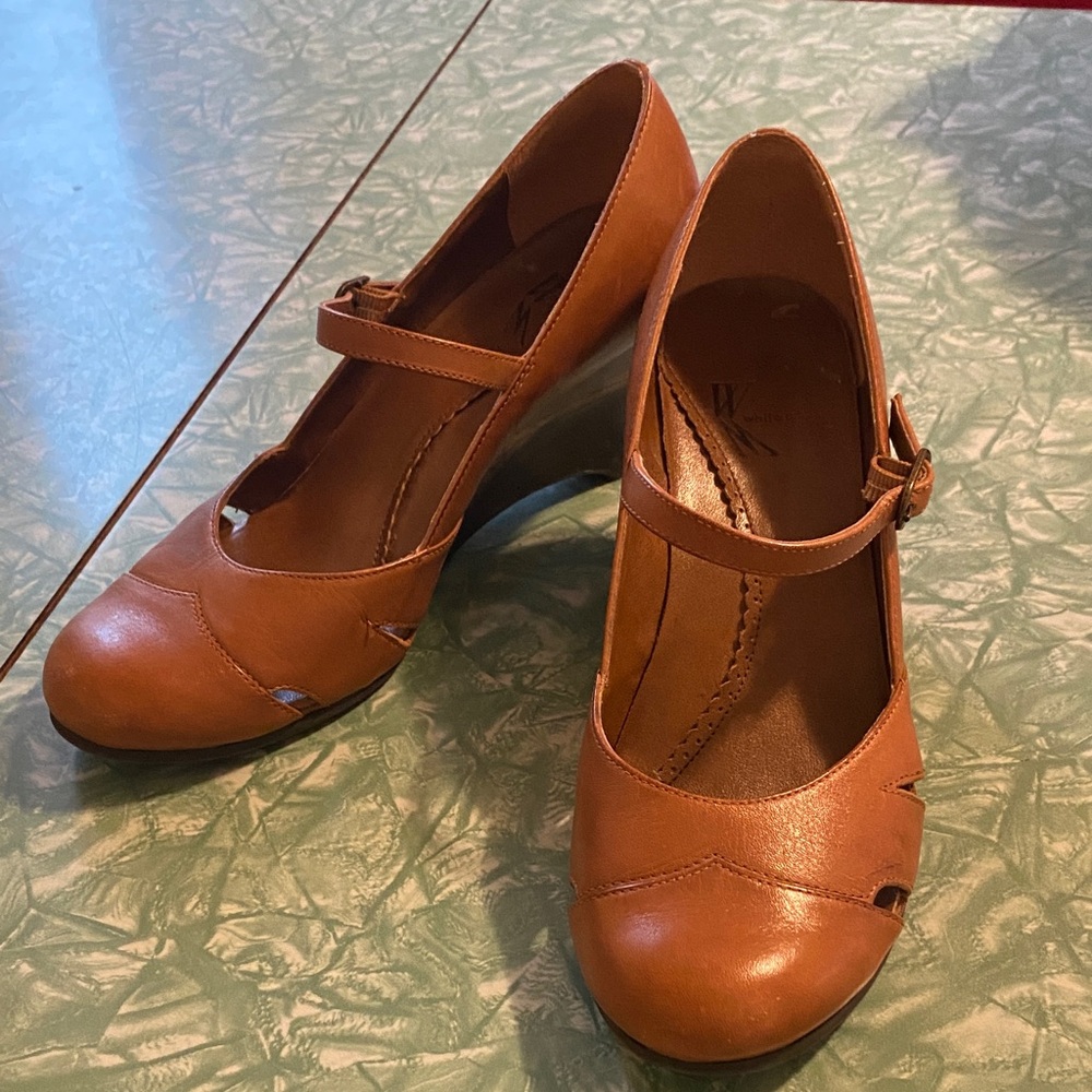 Elegant Tan Mary Jane Wedge Heels